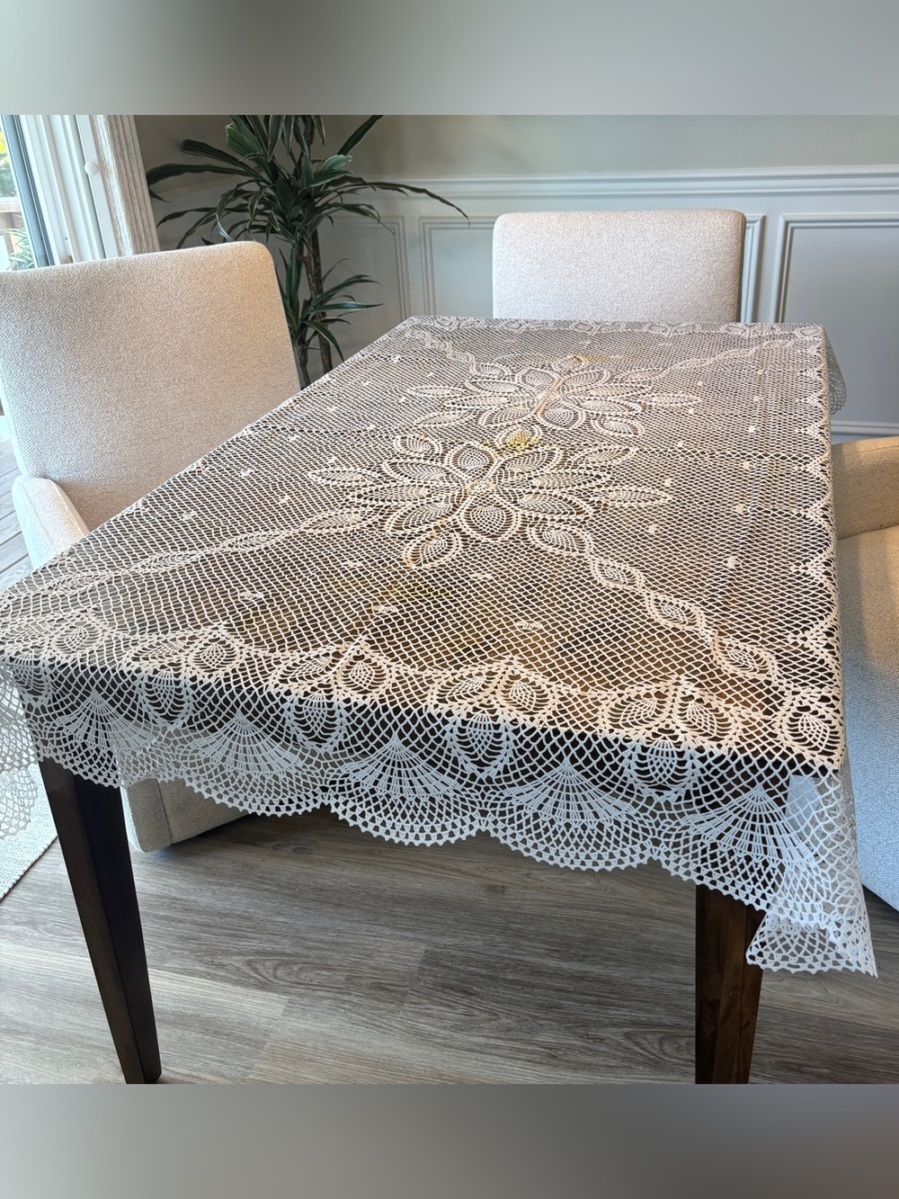 Vintage White Vinyl Lace Tablecloth 52x70 Rectangular